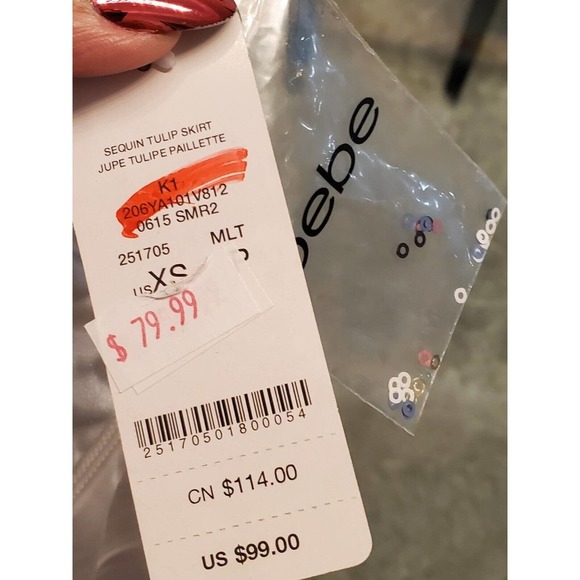 Bebe Women's Multicolor 100% Polyester Back Zip Sequin Tulip Mini Skirt X-Small - Picture 7 of 12